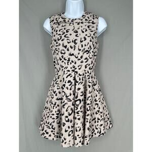 Keepsake Anthropologie Dress XS Beige Animal Print Mini Leopard Party Pleated